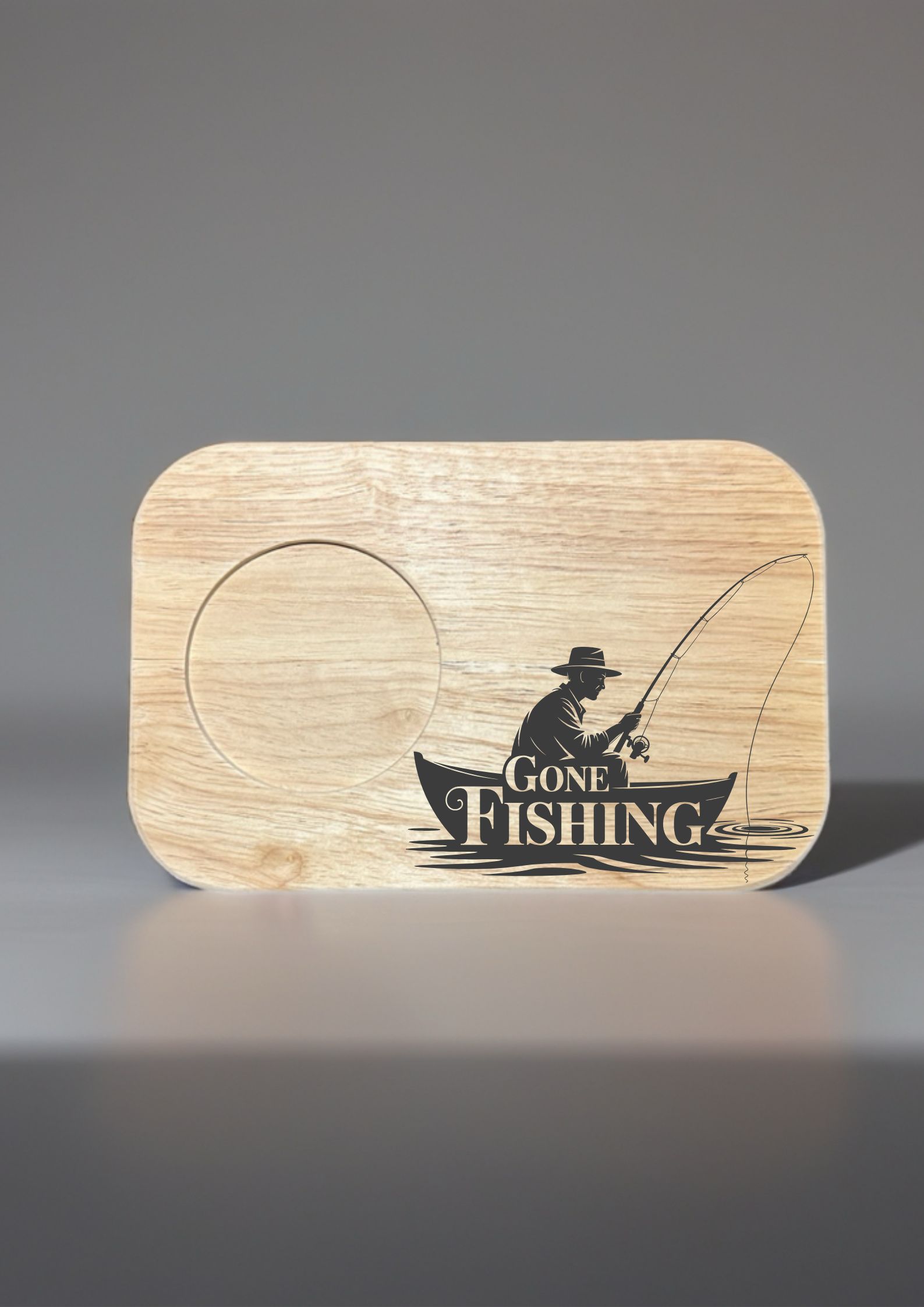 Gone Fishing Teacup Board finished engraved product