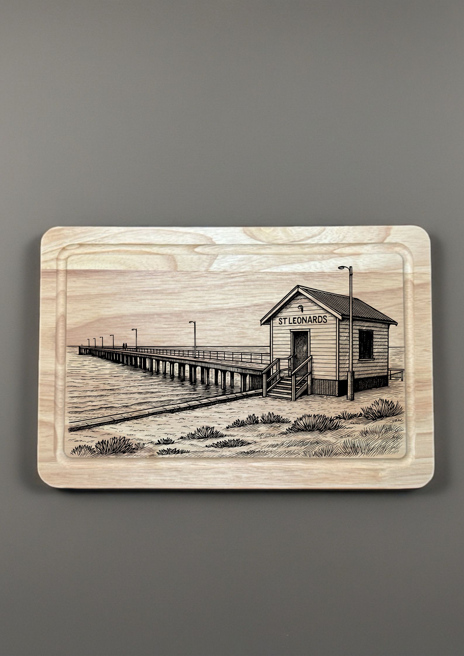 St Leonards Pier Chopping Board finished engraved product