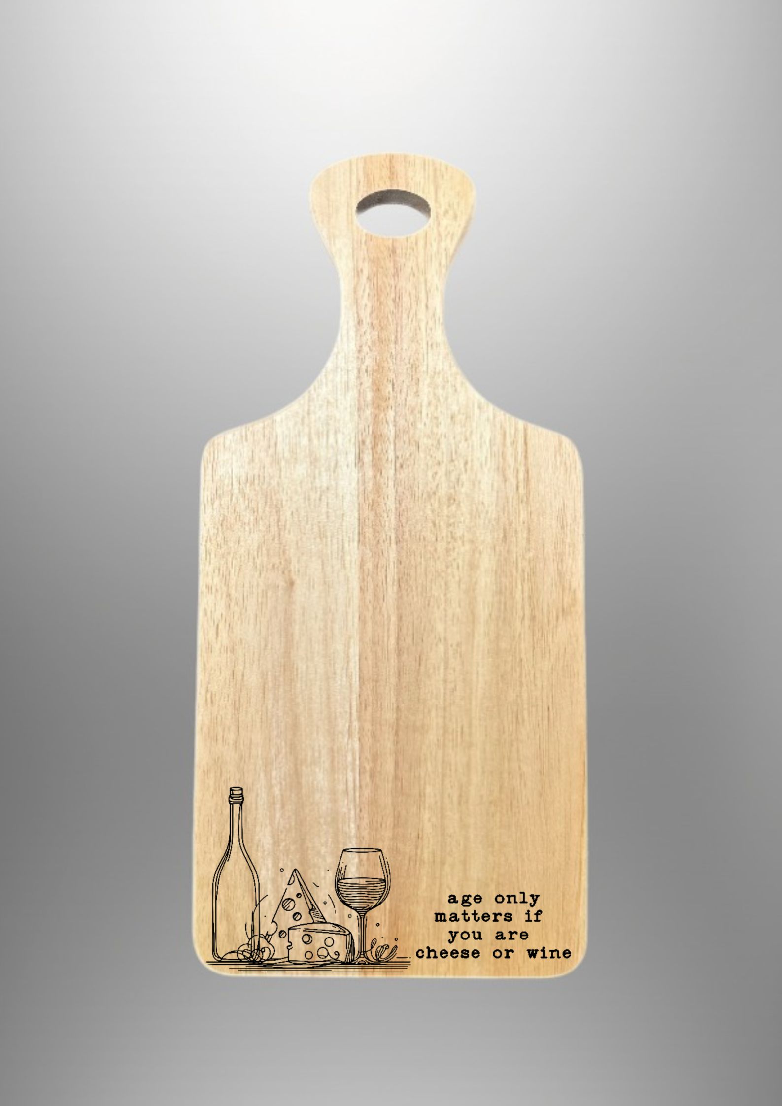 Wine and Cheese Quote Paddle Board finished engraved product